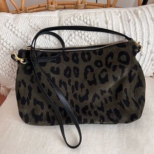Clare V green leopard suede purse. Perfect for fall and winter